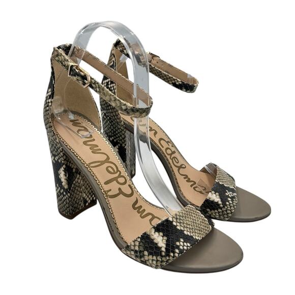 Sam Edelman Yaro Taupe Snakeskin Python Leather Block Heel Ankle Strap Sandals - Picture 5 of 10